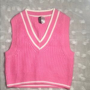 Divided Pink and White V-Neck Sweater Vest